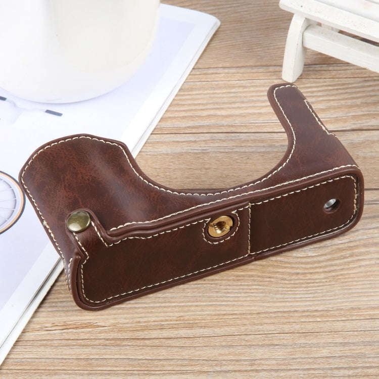 For FUJIFILM X100VI Glossy PU Leather Camera Half Case Base(Coffee)