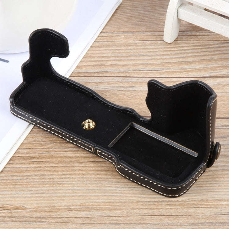 For FUJIFILM X-T5 Glossy PU Leather Camera Half Case Base(Black)