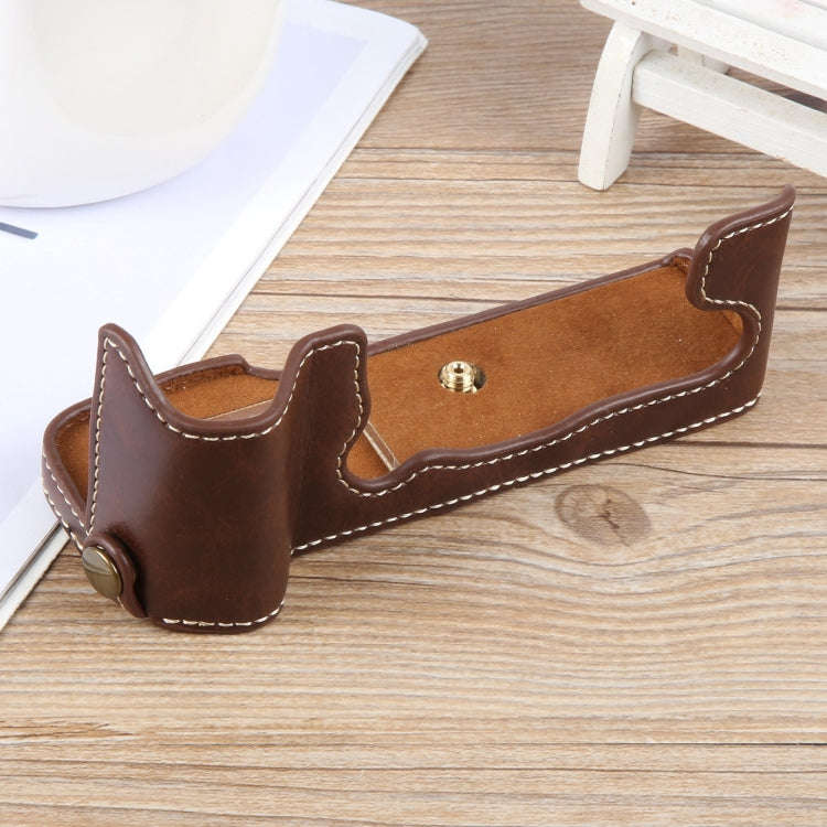 For FUJIFILM X-T5 Glossy PU Leather Camera Half Case Base(Coffee)