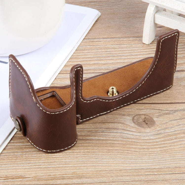 For Sony ILCE-7CM2 / Alpha 7C II Glossy PU Leather Camera Half Case Base(Coffee)