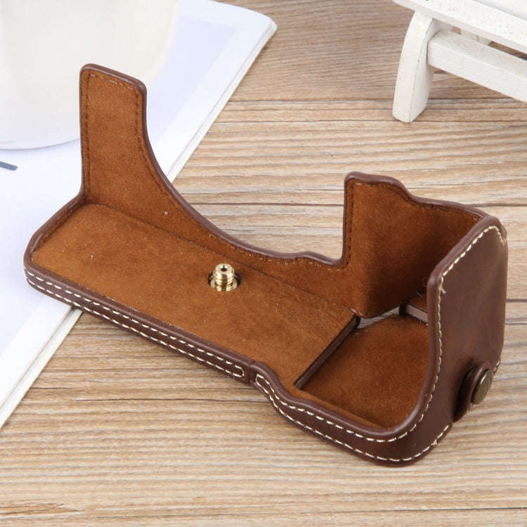 For Sony ILCE-7CM2 / Alpha 7C II Glossy PU Leather Camera Half Case Base(Coffee)