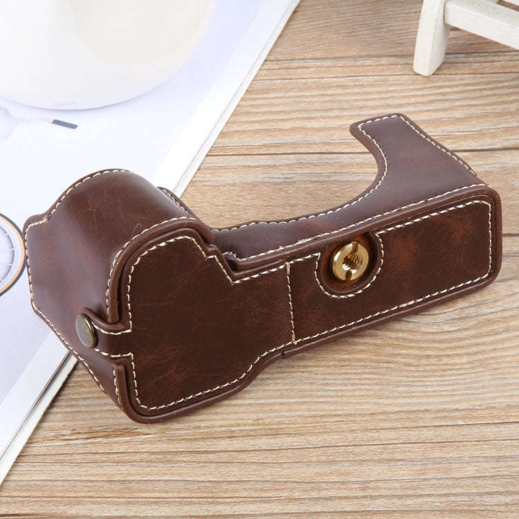 For Sony ILCE-7CM2 / Alpha 7C II Glossy PU Leather Camera Half Case Base(Coffee)