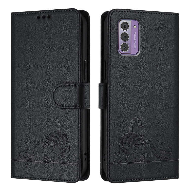 For Nokia G42 / G310 Cat Rat Embossed RFID Leather Phone Case with Lanyard(Black)