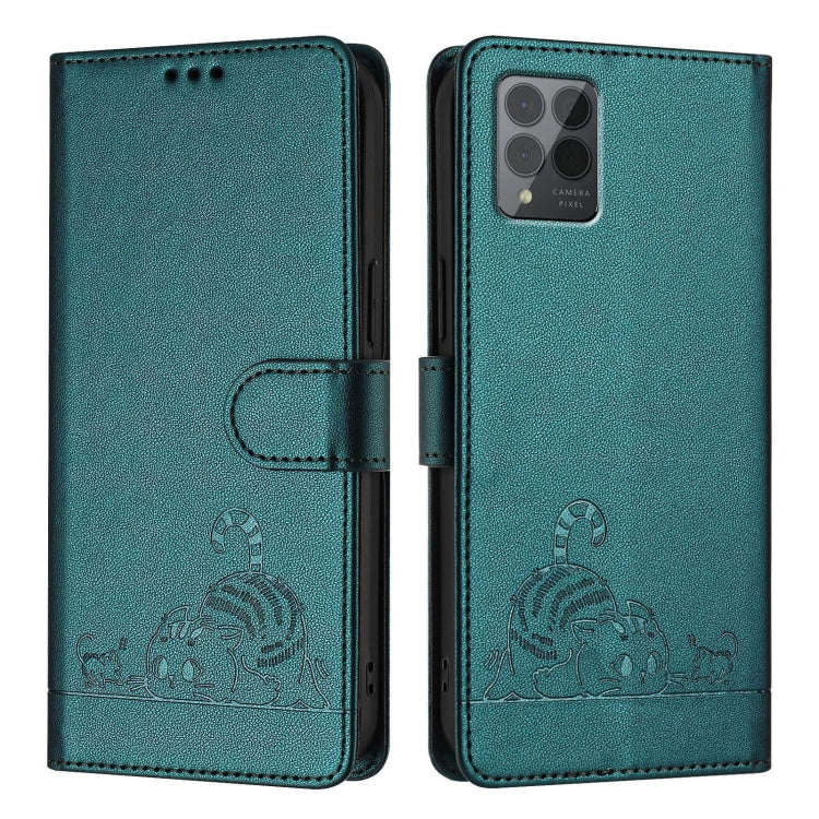 For T-Mobile REVVL 6 Pro / 6x Pro Cat Rat Embossed RFID Leather Phone Case with Lanyard(Peacock G...