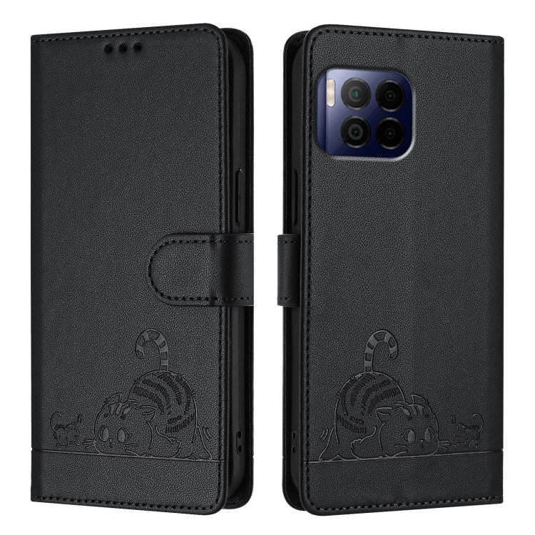 For T-Mobile REVVL 7 Pro 5G Cat Rat Embossed RFID Leather Phone Case with Lanyard(Black)