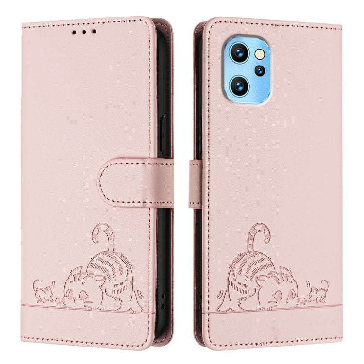For UMIDIGI Power 7 Max Cat Rat Embossed RFID Leather Phone Case with Lanyard(Pink)