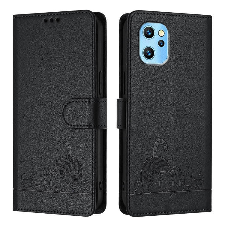 For UMIDIGI Power 7 Max Cat Rat Embossed RFID Leather Phone Case with Lanyard(Black)