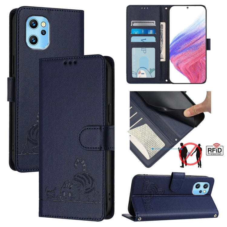 For UMIDIGI Power 7 Max Cat Rat Embossed RFID Leather Phone Case with Lanyard(Blue)