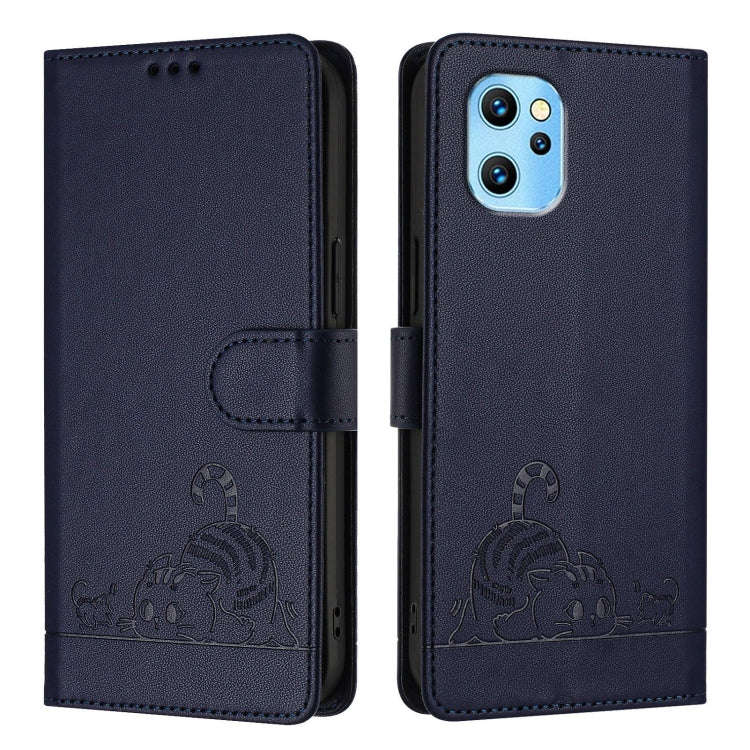 For UMIDIGI Power 7 Max Cat Rat Embossed RFID Leather Phone Case with Lanyard(Blue)