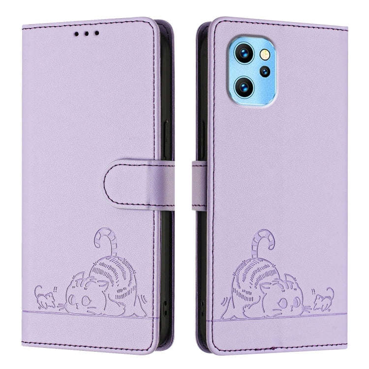 For UMIDIGI Power 7 Max Cat Rat Embossed RFID Leather Phone Case with Lanyard(Purple)