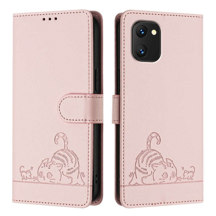 For UMIDIGI Power 7 / Power 7S Cat Rat Embossed RFID Leather Phone Case with Lanyard(Pink)