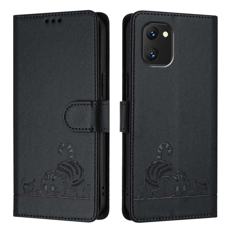 For UMIDIGI Power 7 / Power 7S Cat Rat Embossed RFID Leather Phone Case with Lanyard(Black)