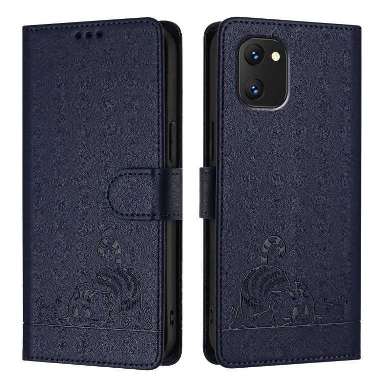 For UMIDIGI Power 7 / Power 7S Cat Rat Embossed RFID Leather Phone Case with Lanyard(Blue)