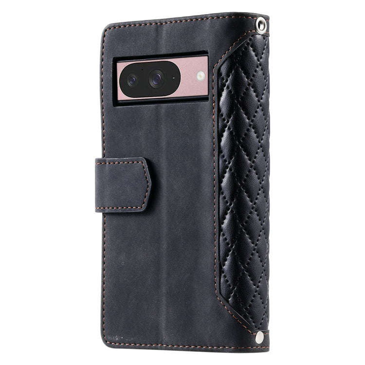 For Google Pixel 9 / 9 Pro Grid Texture Zipper Leather Phone Case with Lanyard(Black)