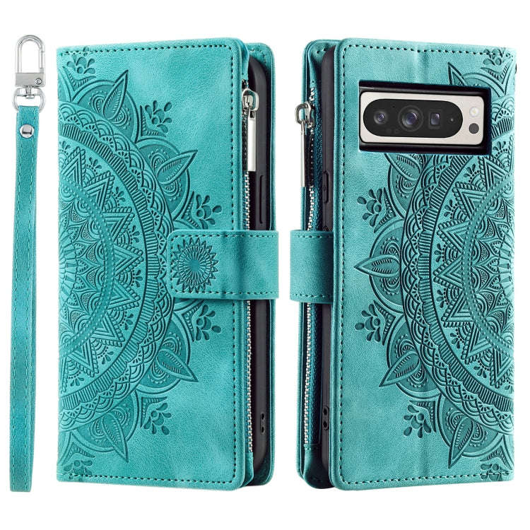 For Google Pixel 9 Pro XL Multi-Card Totem Zipper Leather Phone Case(Green)