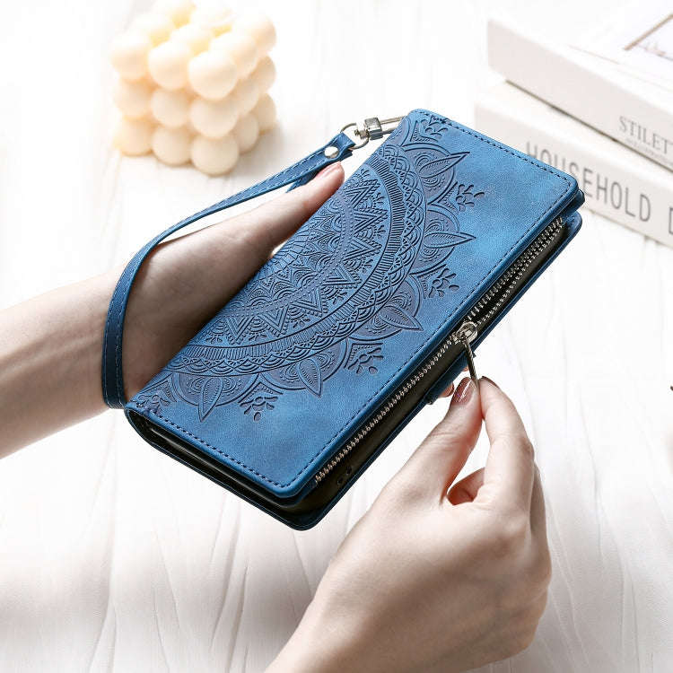 For Google Pixel 9 Pro XL Multi-Card Totem Zipper Leather Phone Case(Blue)