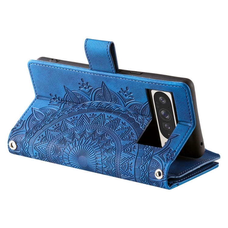 For Google Pixel 9 Pro XL Multi-Card Totem Zipper Leather Phone Case(Blue)