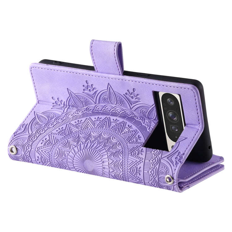 For Google Pixel 9 Pro XL Multi-Card Totem Zipper Leather Phone Case(Purple)
