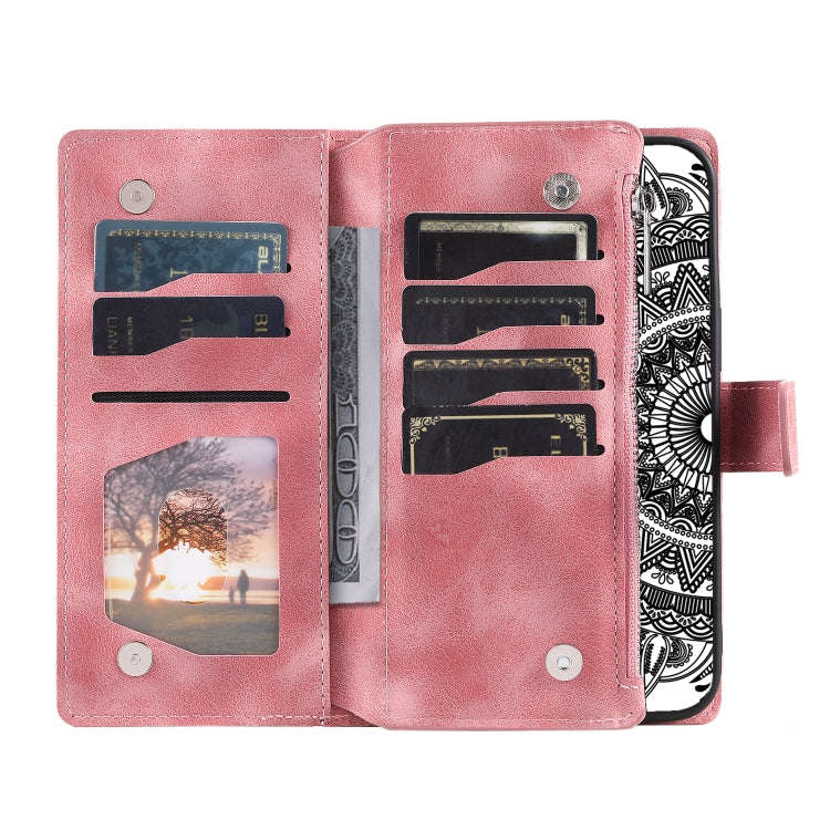 For Google Pixel 9 Pro XL Multi-Card Totem Zipper Leather Phone Case(Pink)
