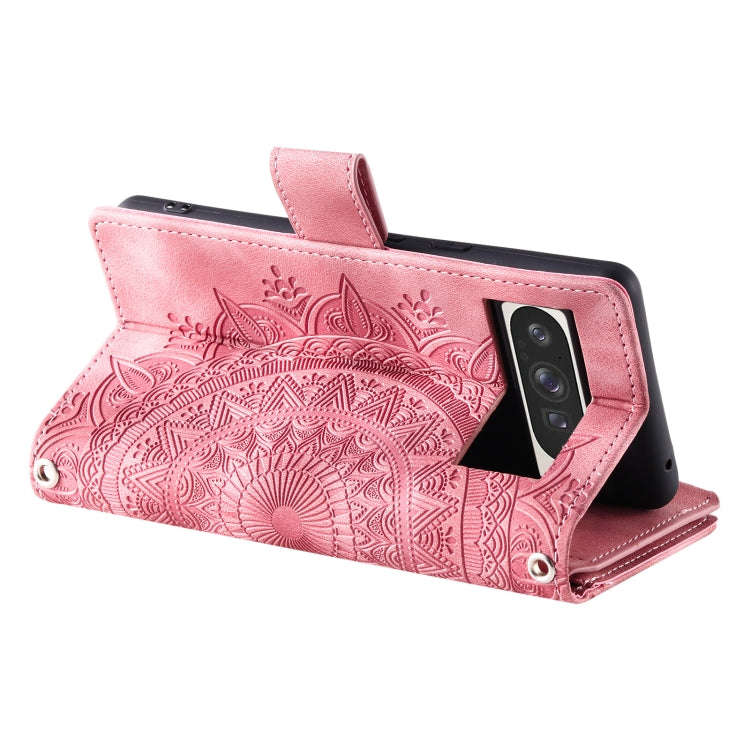For Google Pixel 9 Pro XL Multi-Card Totem Zipper Leather Phone Case(Pink)