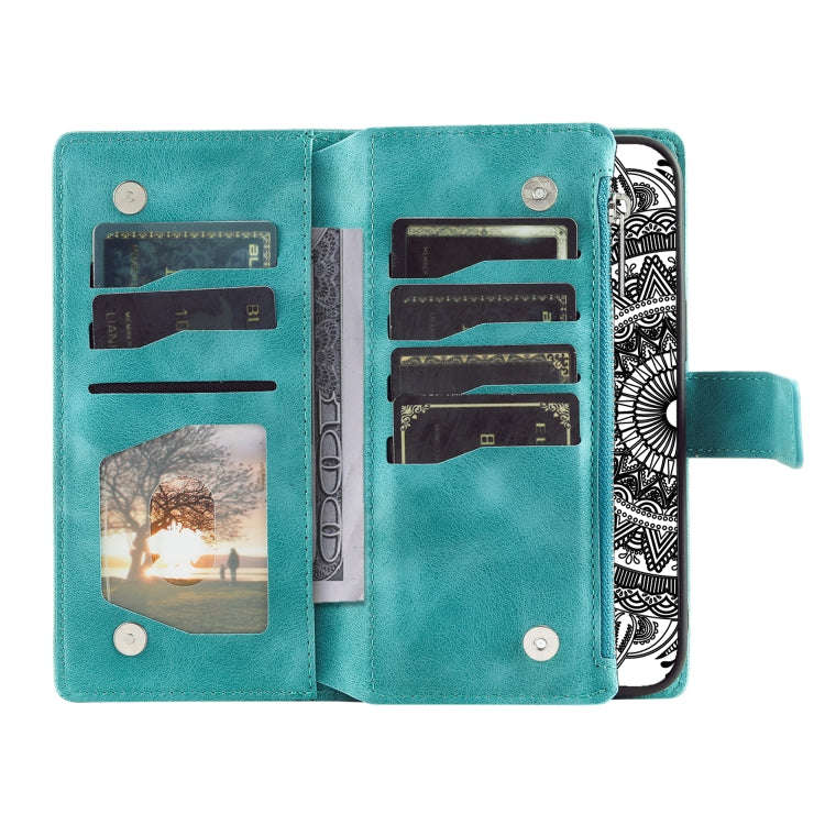 For Google Pixel 9 / 9 Pro Multi-Card Totem Zipper Leather Phone Case(Green)