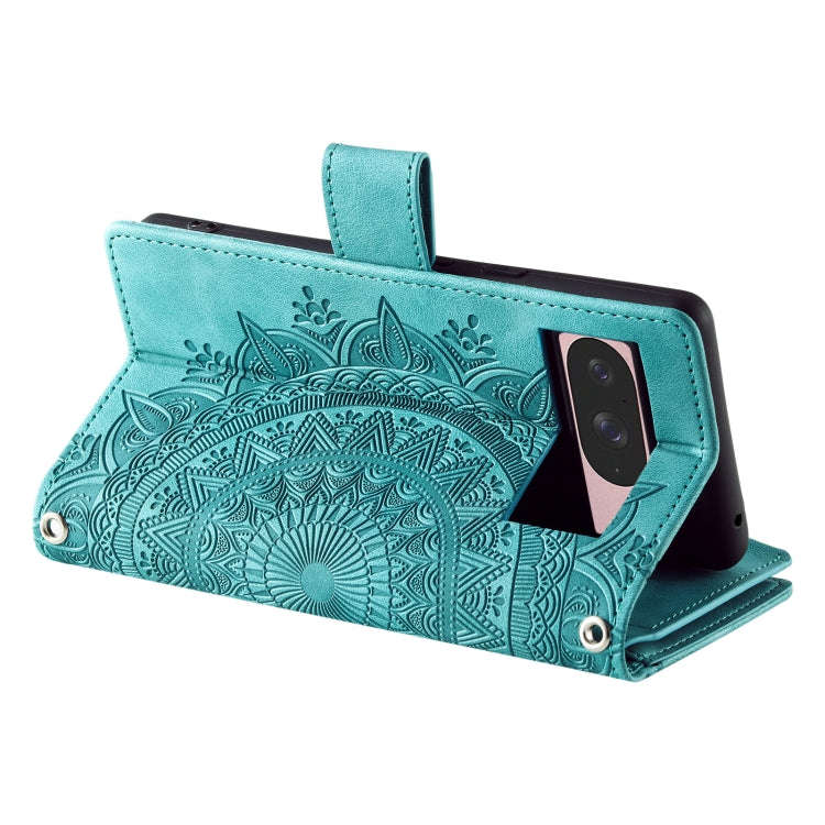 For Google Pixel 9 / 9 Pro Multi-Card Totem Zipper Leather Phone Case(Green)
