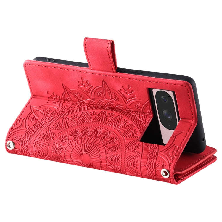 For Google Pixel 9 / 9 Pro Multi-Card Totem Zipper Leather Phone Case(Red)
