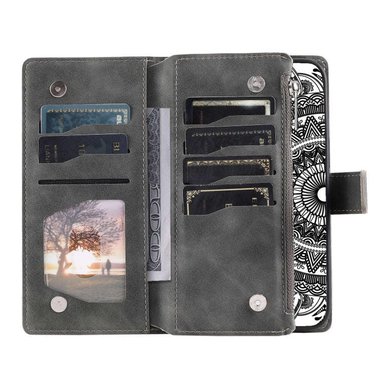 For Google Pixel 9 / 9 Pro Multi-Card Totem Zipper Leather Phone Case(Grey)