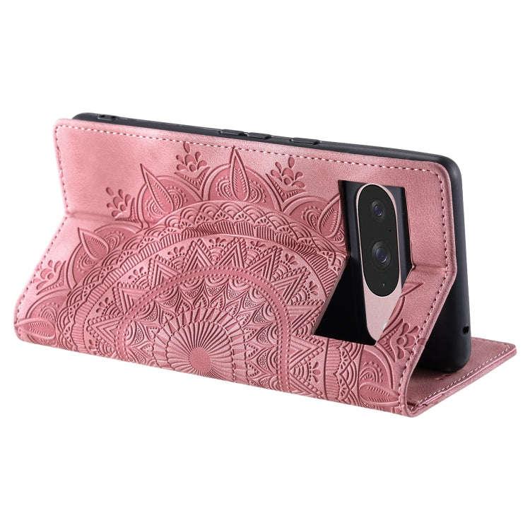For Google Pixel 9 / 9 Pro Totem Embossed Magnetic Leather Phone Case(Rose Gold)