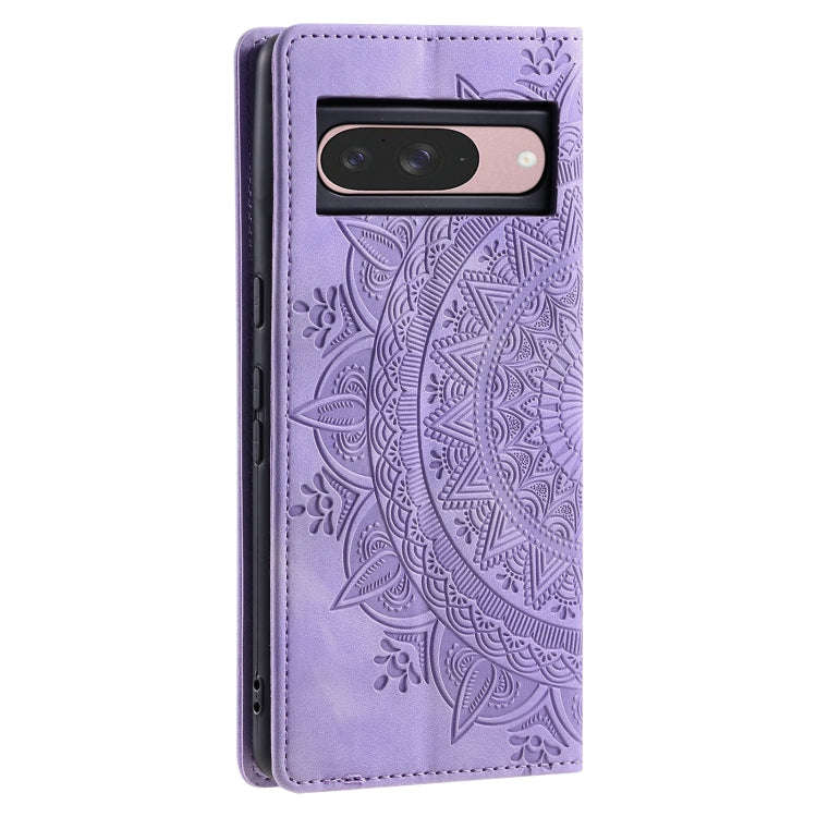 For Google Pixel 9 / 9 Pro Totem Embossed Magnetic Leather Phone Case(Purple)