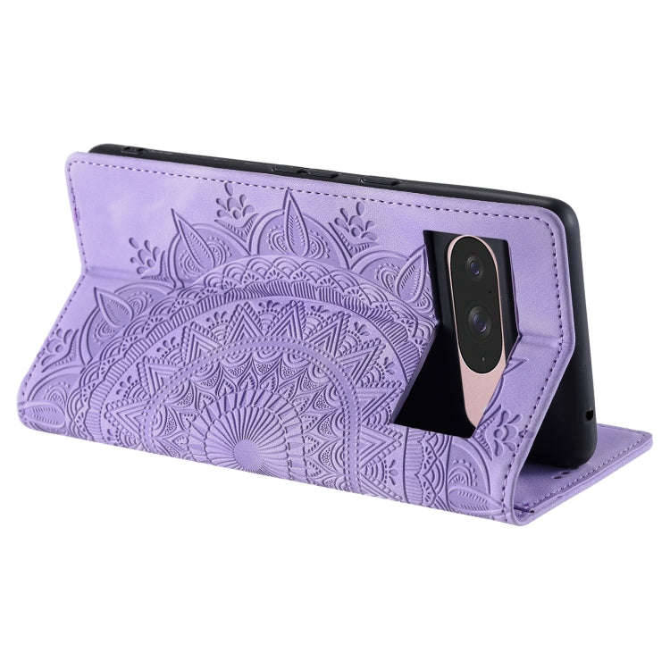 For Google Pixel 9 / 9 Pro Totem Embossed Magnetic Leather Phone Case(Purple)