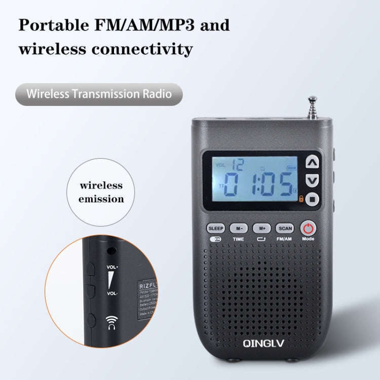 QINGLV QL-518 Portable Bluetooth Transmitter Radio Support FM / AM / MP3(Black)