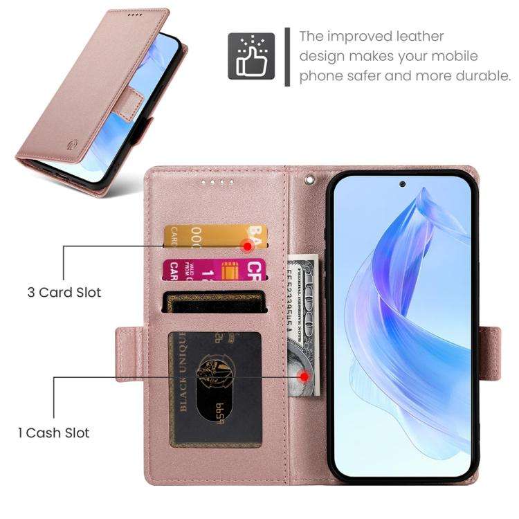 For Honor X8c 4G Side Buckle Magnetic Frosted Leather Phone Case(Rose Gold)