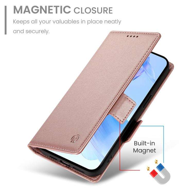 For Honor X8c 4G Side Buckle Magnetic Frosted Leather Phone Case(Rose Gold)