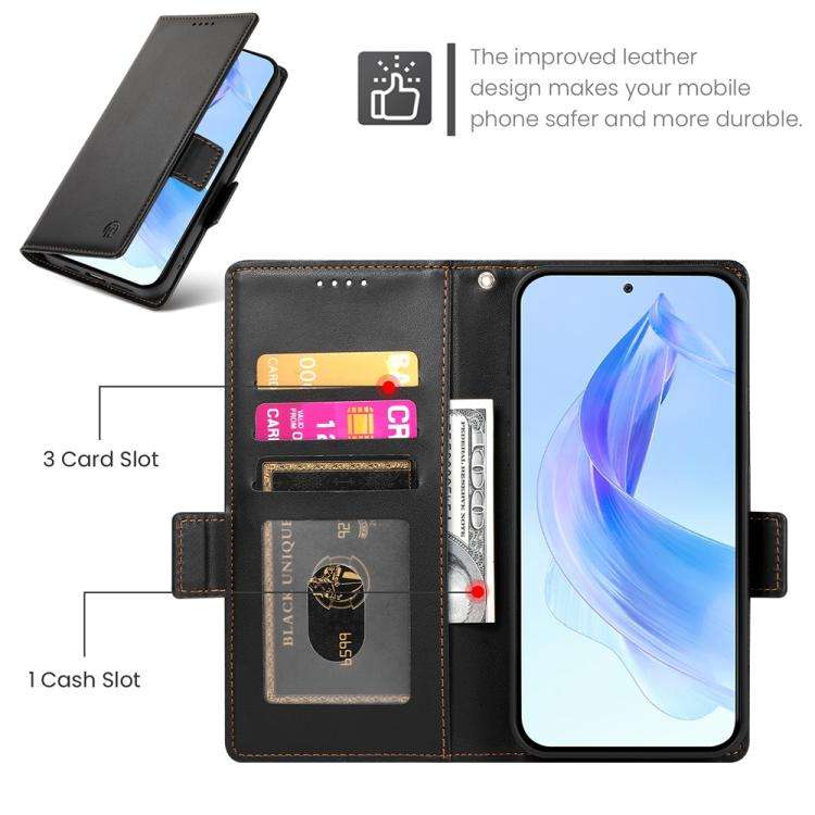 For Honor X8c 4G Side Buckle Magnetic Frosted Leather Phone Case(Black)