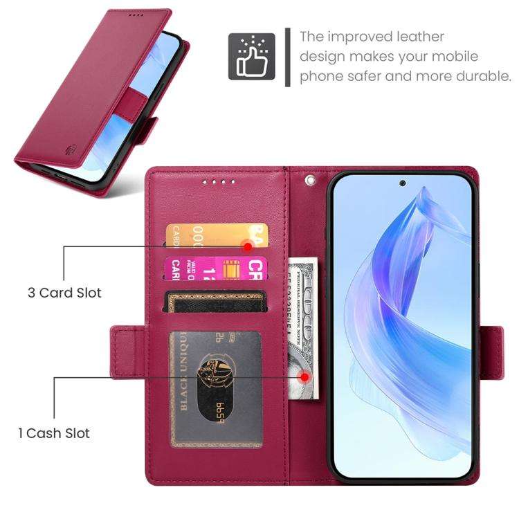 For Honor X8c 4G Side Buckle Magnetic Frosted Leather Phone Case(Wine Red)