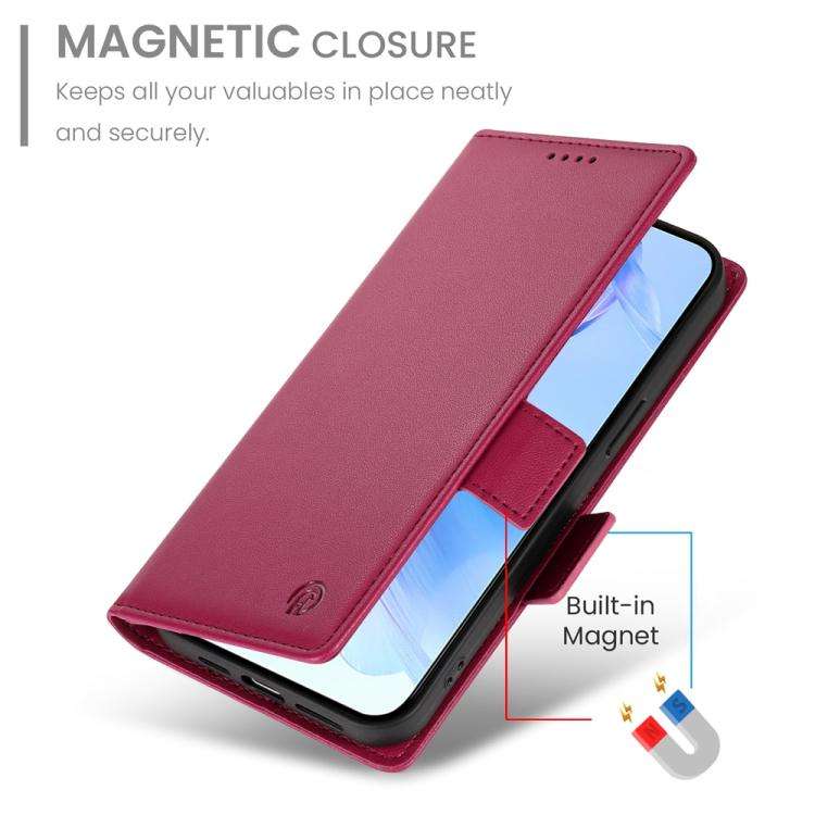For Honor X8c 4G Side Buckle Magnetic Frosted Leather Phone Case(Wine Red)