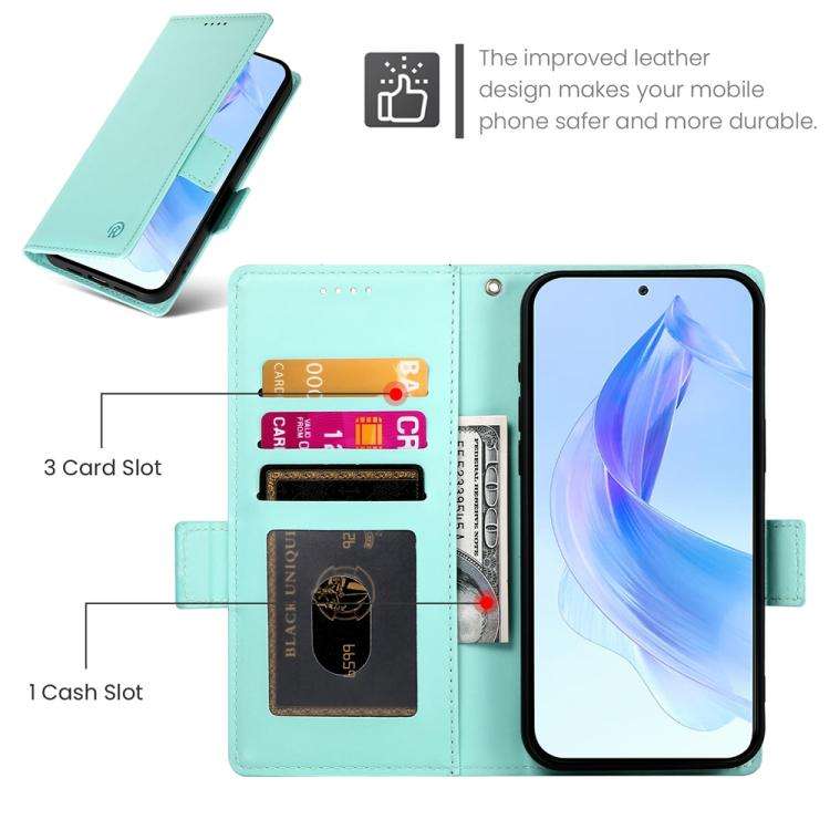 For Honor X8c 4G Side Buckle Magnetic Frosted Leather Phone Case(Mint Green)