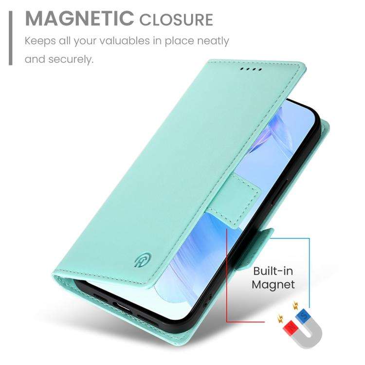 For Honor X8c 4G Side Buckle Magnetic Frosted Leather Phone Case(Mint Green)