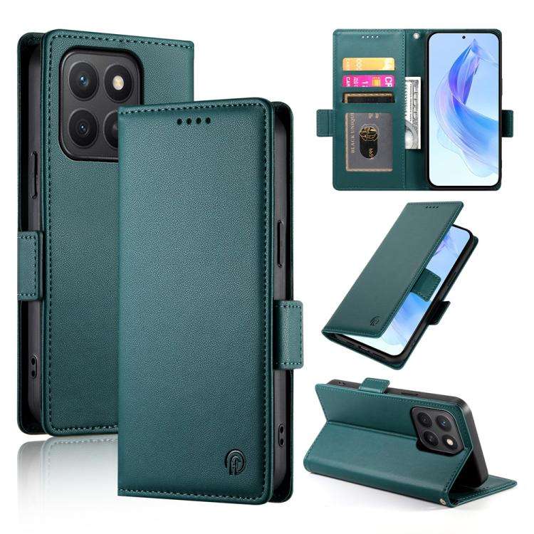 For Honor X8c 4G Side Buckle Magnetic Frosted Leather Phone Case(Dark Green)