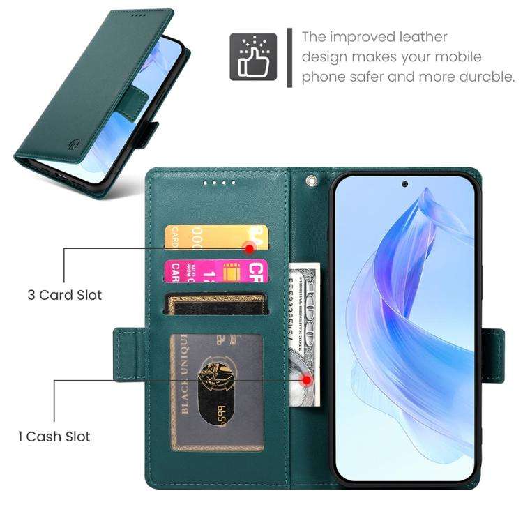 For Honor X8c 4G Side Buckle Magnetic Frosted Leather Phone Case(Dark Green)