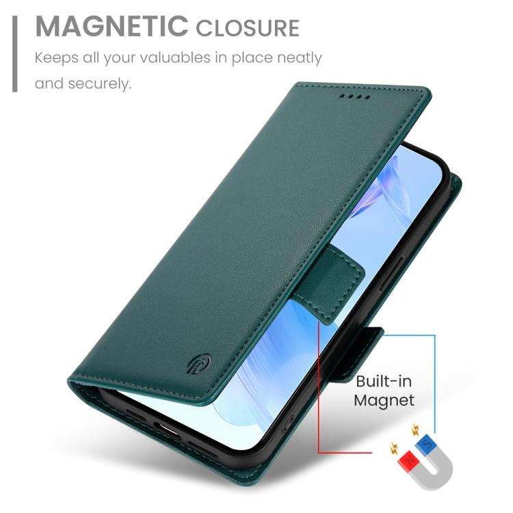 For Honor X8c 4G Side Buckle Magnetic Frosted Leather Phone Case(Dark Green)