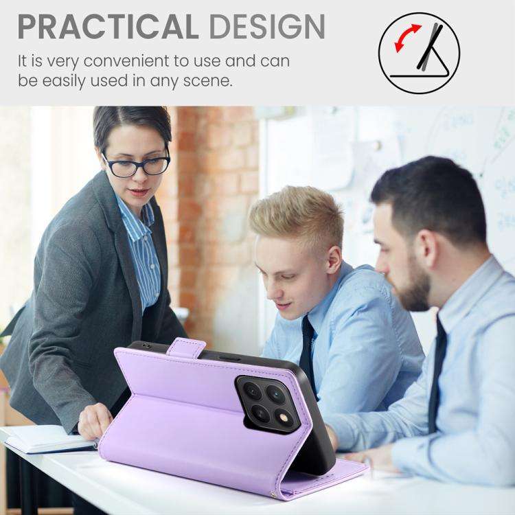 For Honor X8c 4G Side Buckle Magnetic Frosted Leather Phone Case(Purple)