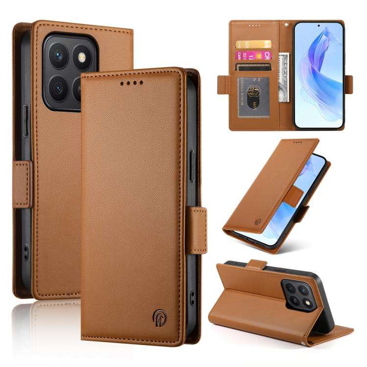For Honor X8c 4G Side Buckle Magnetic Frosted Leather Phone Case(Brown)