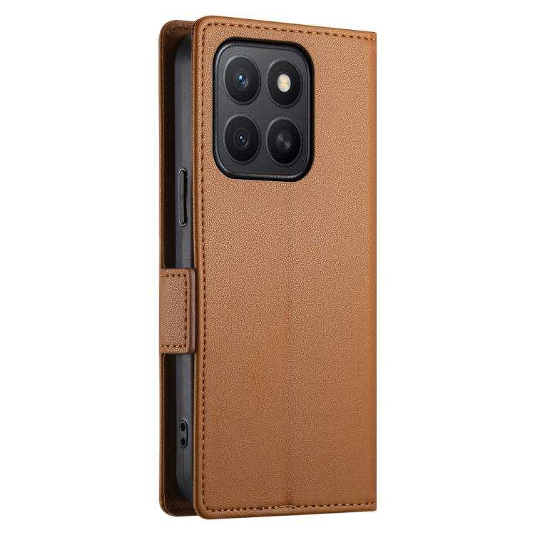 For Honor X8c 4G Side Buckle Magnetic Frosted Leather Phone Case(Brown)