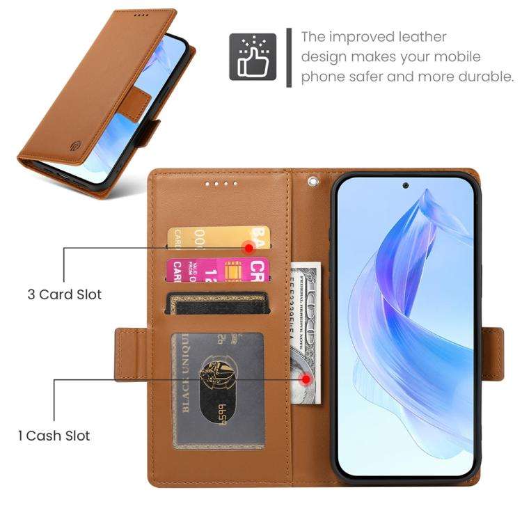 For Honor X8c 4G Side Buckle Magnetic Frosted Leather Phone Case(Brown)