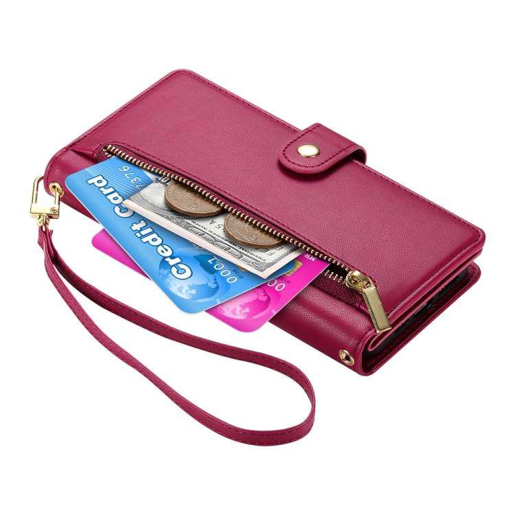 For Honor X8c 4G Nine Card-slot Zipper Wallet Bag Leather Phone Case(Red)