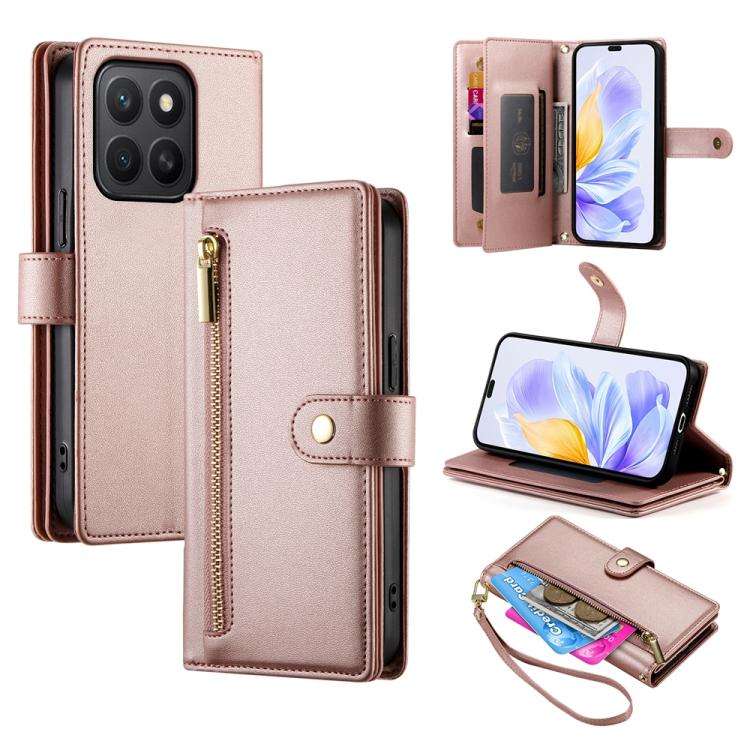 For Honor X8c 4G Nine Card-slot Zipper Wallet Bag Leather Phone Case(Pink)