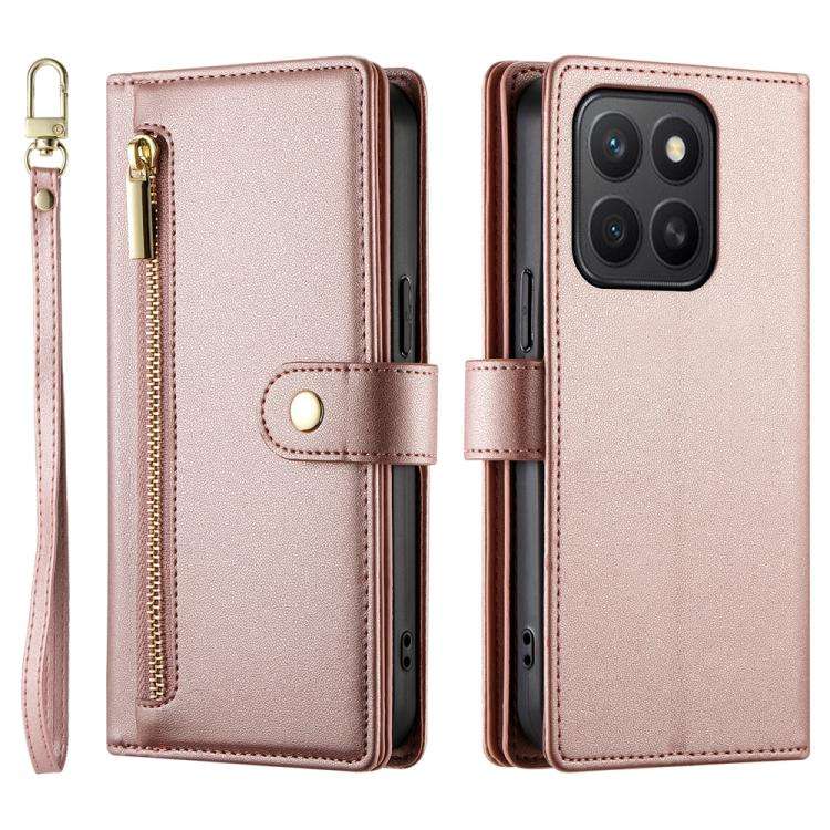 For Honor X8c 4G Nine Card-slot Zipper Wallet Bag Leather Phone Case(Pink)