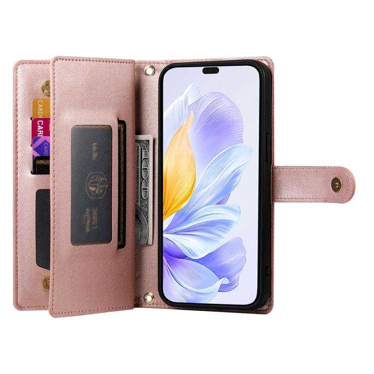 For Honor X8c 4G Nine Card-slot Zipper Wallet Bag Leather Phone Case(Pink)